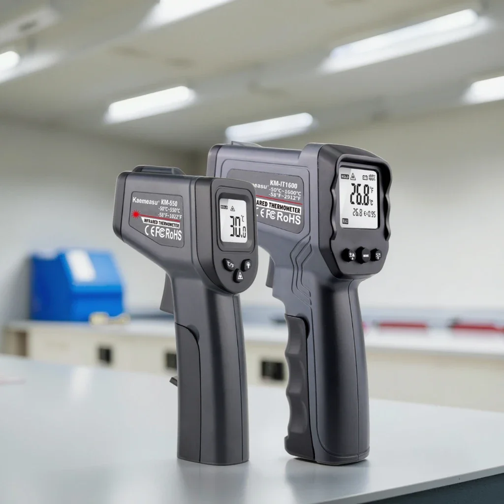 Kaemeasu KM-IT OEM/ODM Industrial Double La ser USB IR Thermometer -50~1600C High Temperature Alarm ABS+PC Material 1-Year