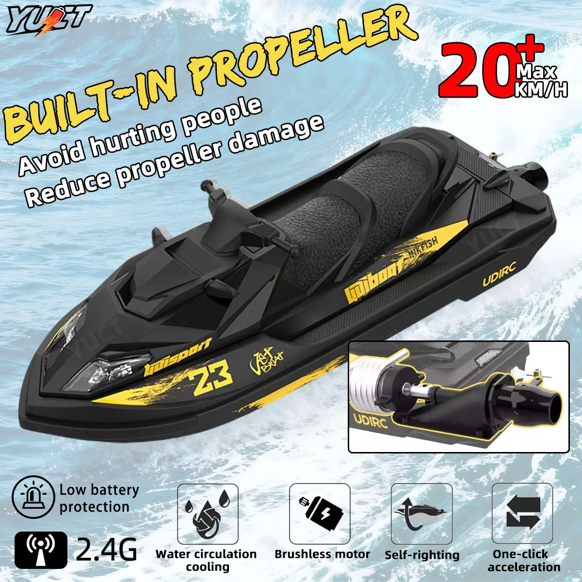 UDiRC UDI023PRO RC Boat 20Km/H High Speed Waterproof 2.4GHz Radio Control Brushless RC Speed Jet ski Boat Toys