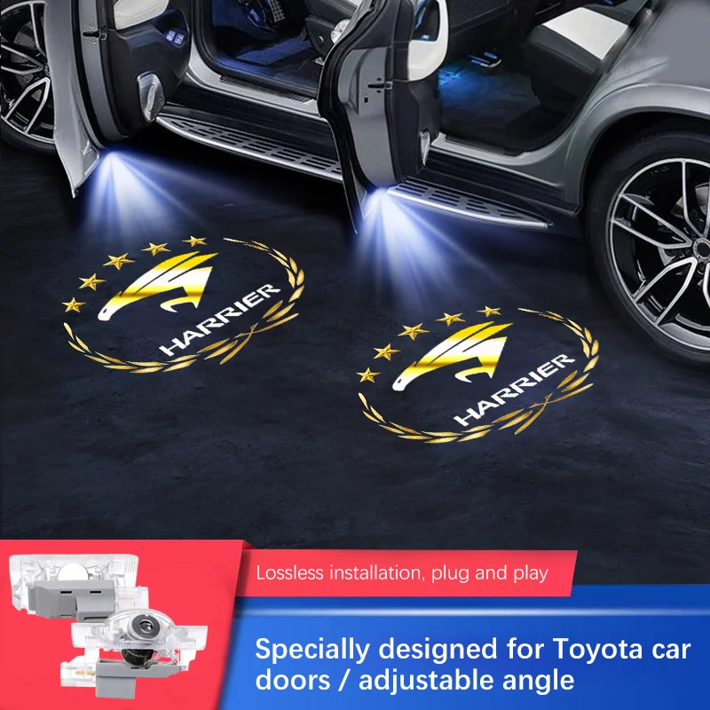 2pcs Car Door LED Logo Warning Welcome Lam For TOYOTA HARRIER XU30 XU60 XU80 ACU30 2003-2024