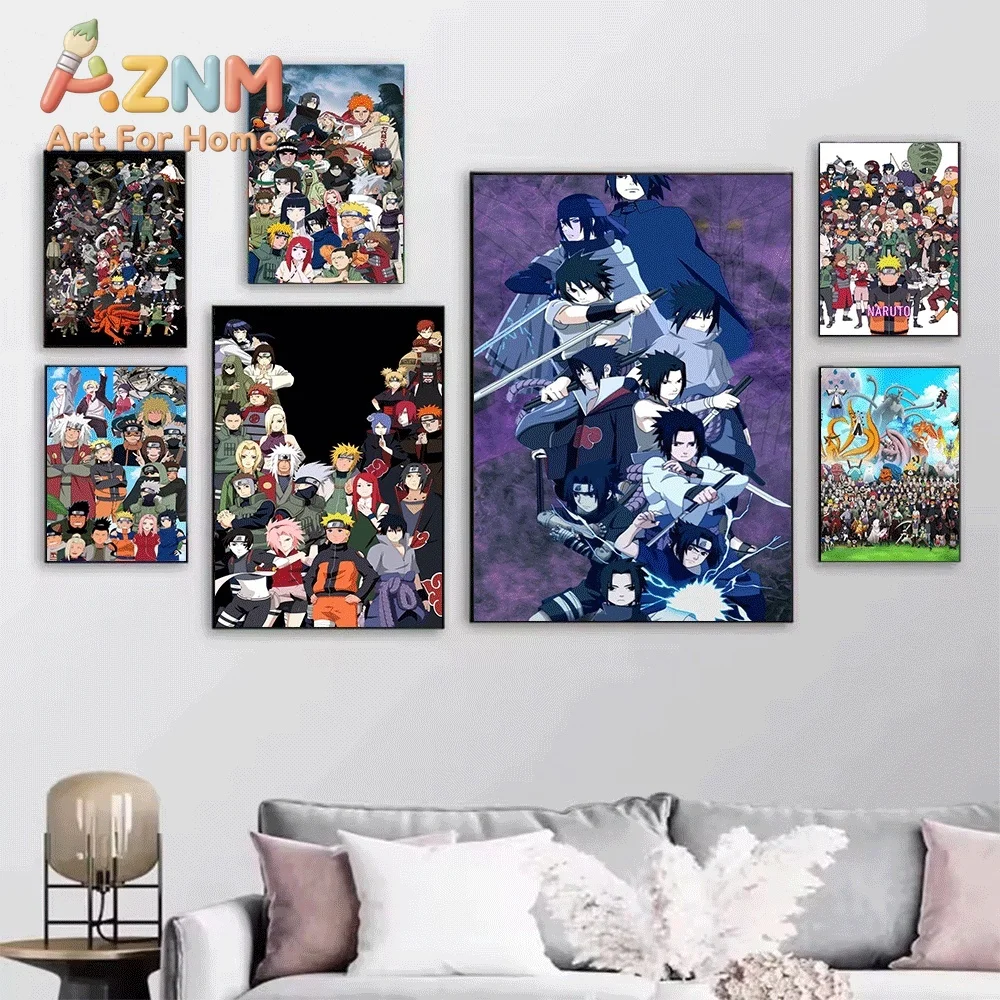 Naruto All Characters Canvas Wall Art Print, Japanese Anime Group Portrait Poster, Unframed Canvas Painting for Bedroom Living