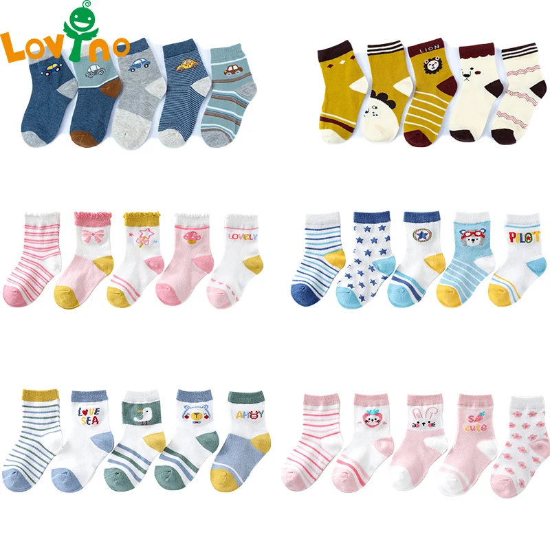 5 Pairs/lot  Autumn Winter Cute Cartoon Newborn Baby Boys Girls Comfort Cotton High Quality Socks Kids Breathable Soft Socks