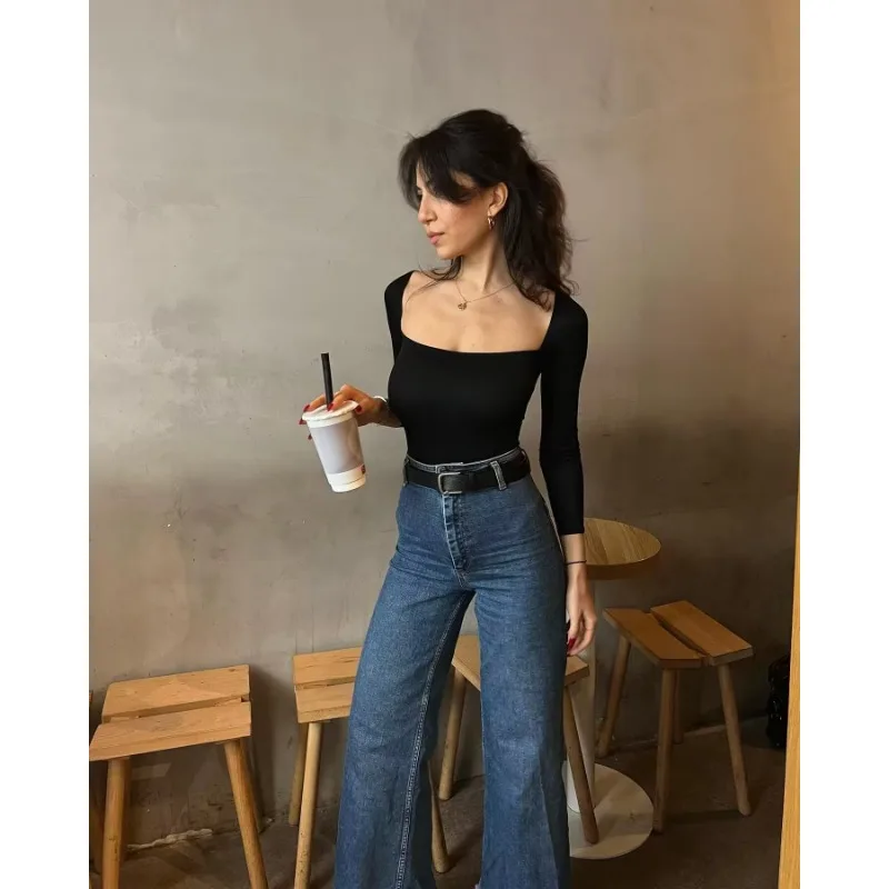 TRAF-Jeans largos de cintura alta para mulheres, calça Kpop Cargo, Y2k Baggy, moda vintage, ZR Hight Street, Novo, 2024