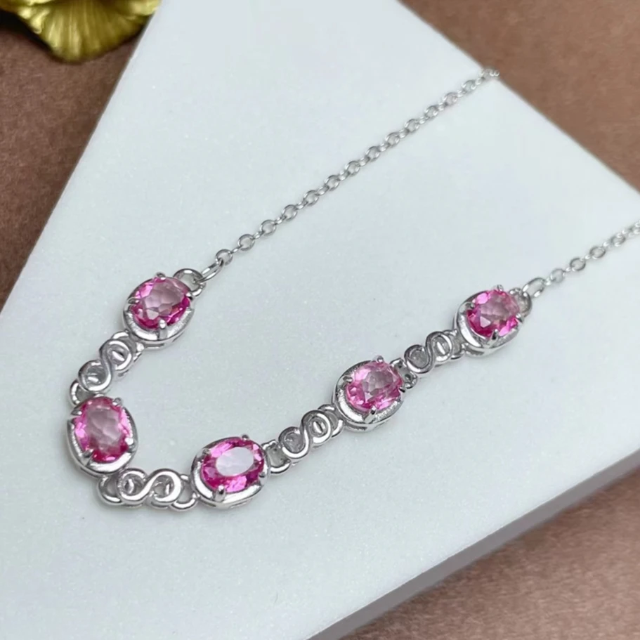 

Keep Shining 925 Silver Pink Topaz Bracelet 4mm * 5mm Total 2ct Natural Topaz Bracelet with Thick 18K Gold Palting