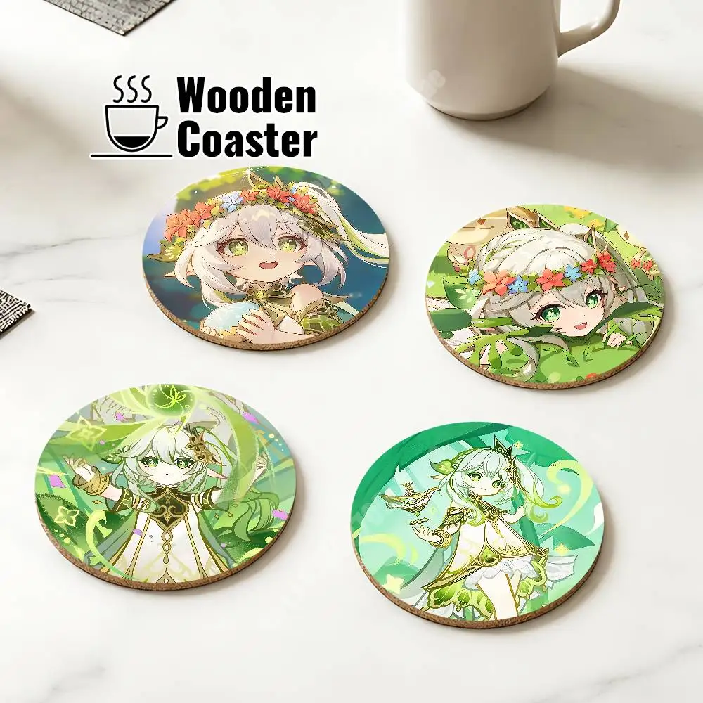 Nahida Genshin Impact Dendro Archon Wooden Cup Mat Cappuccino Vodka Juice Water Coaster for Flower Shop