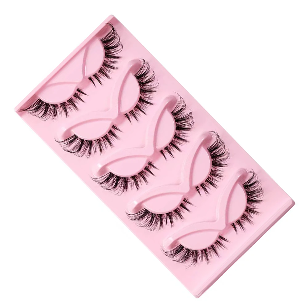 Pestañas postizas de estilo chino, 5 pares, vuelo inclinado, natural, cola alargada, Europa ligera