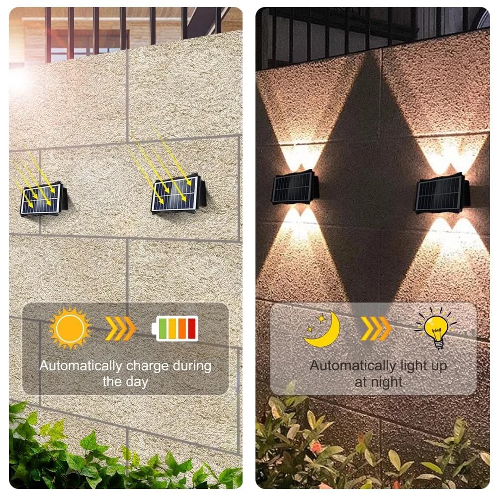 Lâmpada de parede solar impermeável, Luzes solares ao ar livre, Lente convexa superior e inferior, Iluminação para casa, jardim, rua, paisagem