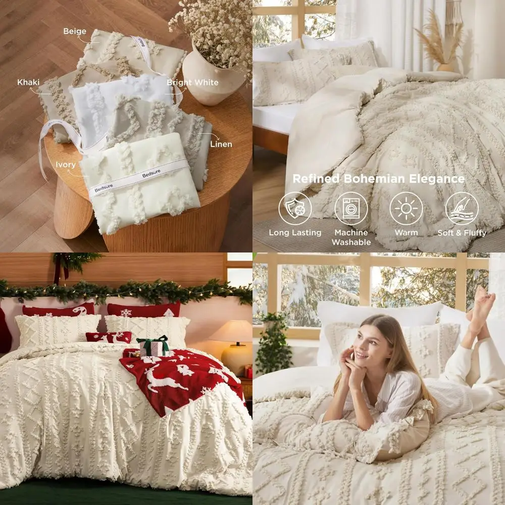 

Комплект одеял в стиле бохо Queen — бежевое женское постельное белье из трех предметов с вышивкой в стиле шебби-шик, подходит для всех сезонов