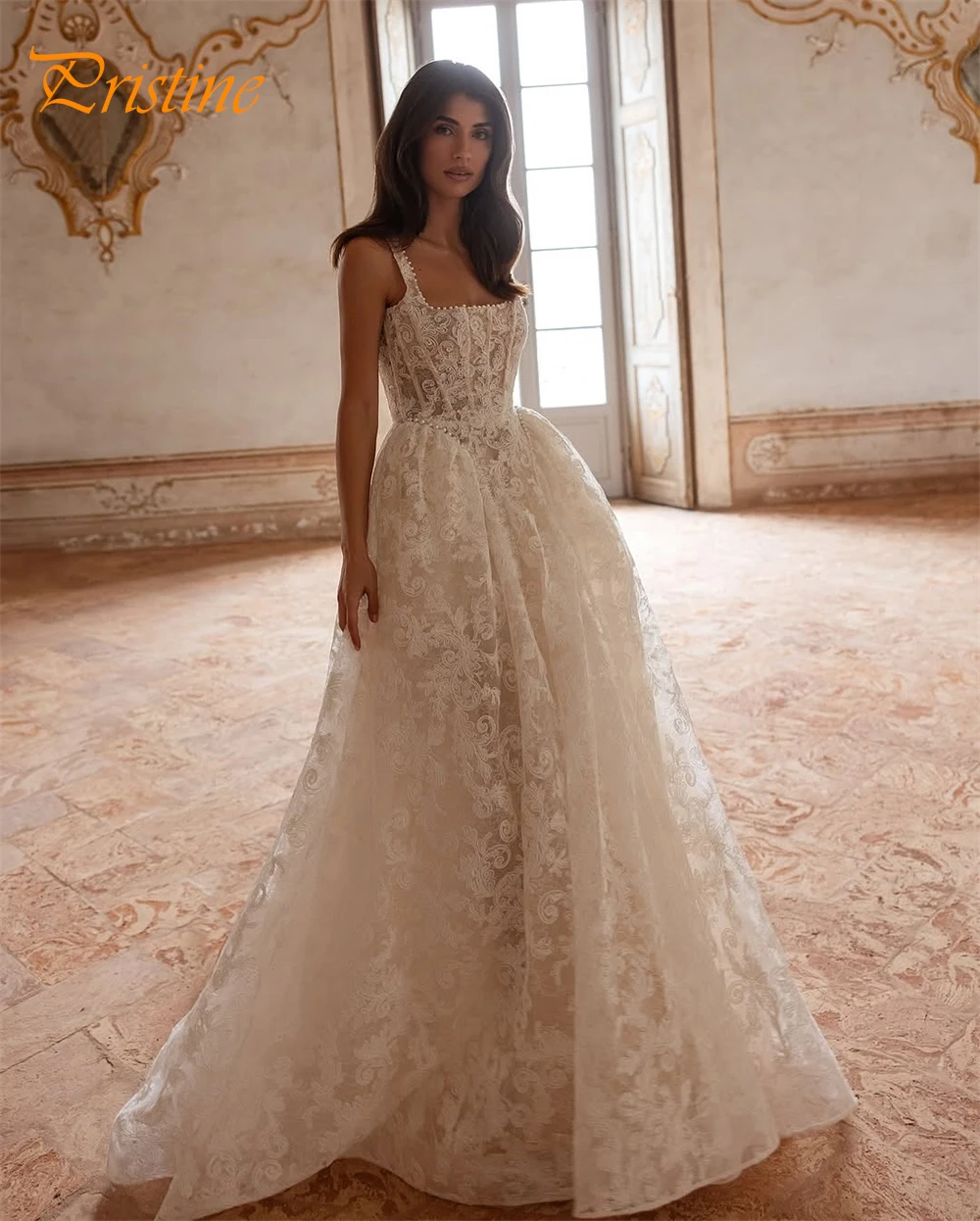 Customized Boho White Organza Wedding Dress Sexy Square Collar Sleeveless Bridal Gown Soft A-Line Chapel Train Vestido De Novia