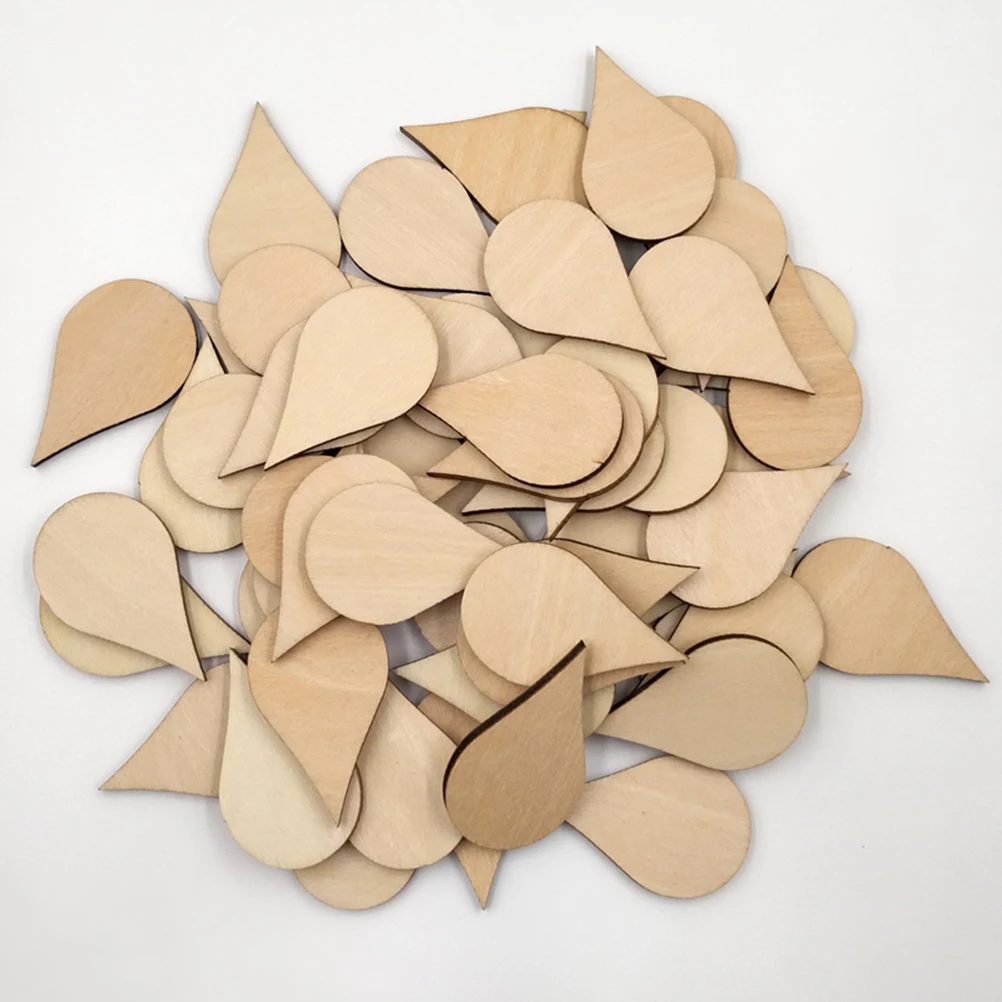 

100 pcs Wooden Slices Rustic Water Drop Shape Home Decor DIY Crafts Accessories Wedding Ornaments Smooth Surface