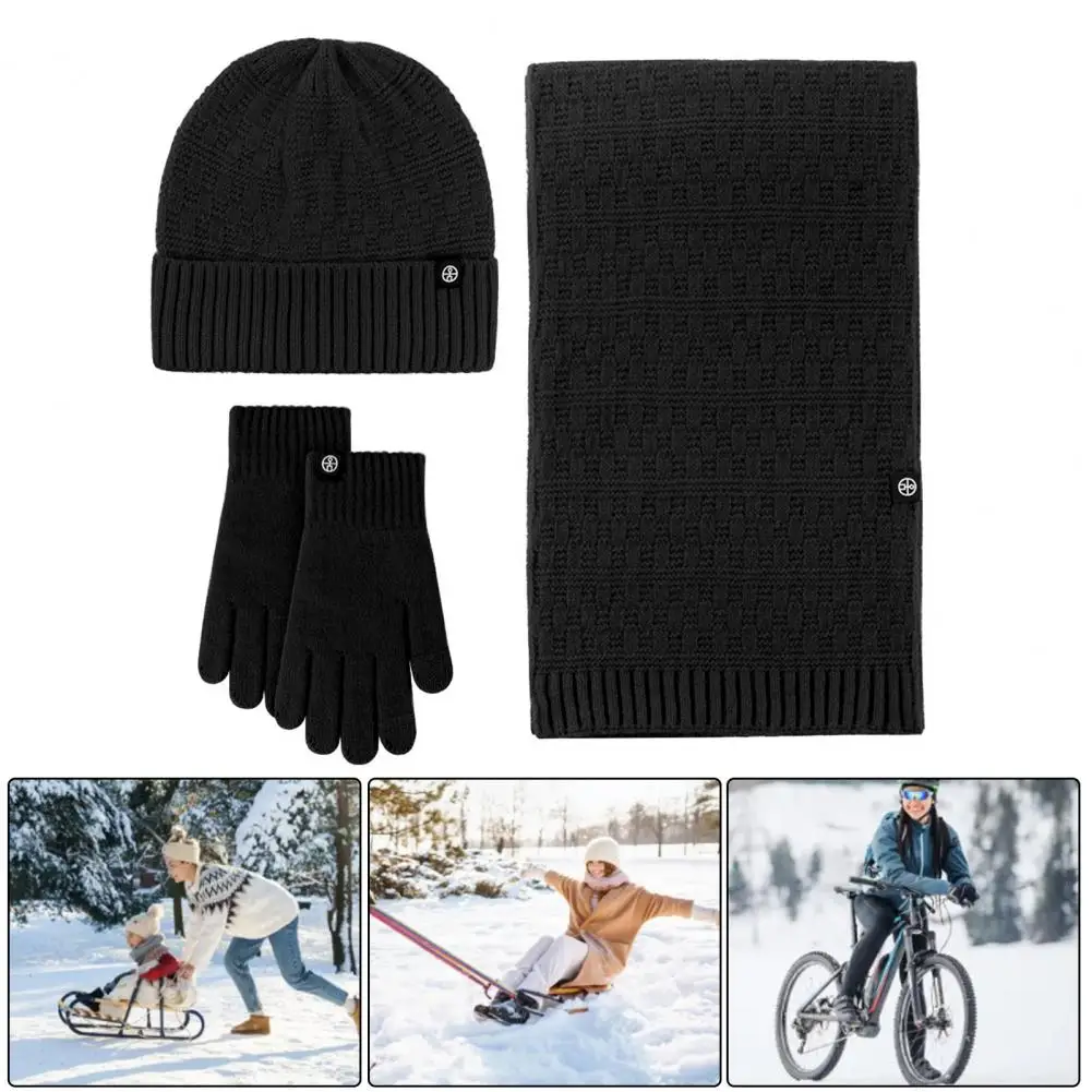 

Jacquard Knit Hat Hat Scarf Glove Set Winter Outdoor Cycling Skiing Dome Neck Wrap Set with Thick Knitted Warm Cap Scarf for Men