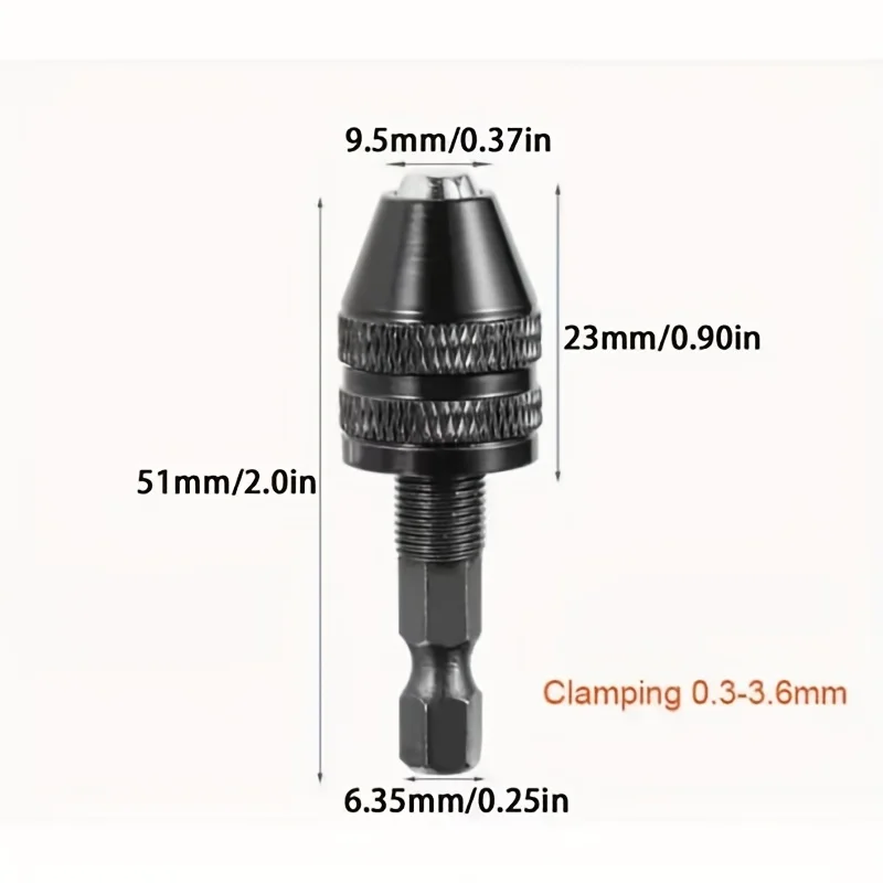 2Pc 0.3-6.5mm Keyless Drill Chuck Adapter 1/4
