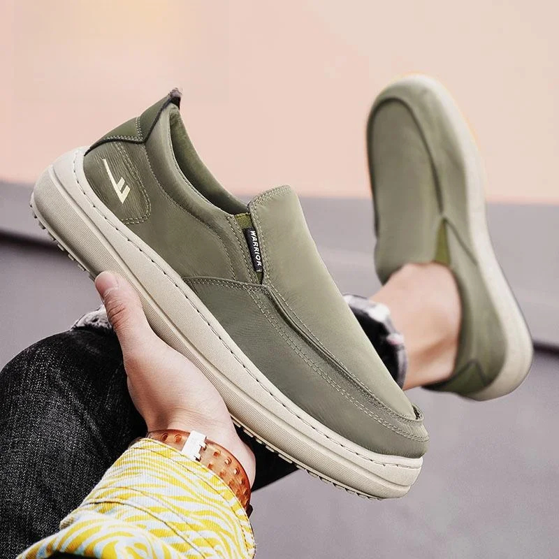 

Men's Canvas Slip-On Work oes Breathable Soft Bot Driving oes Casual Outdoor Low Top Glue-Welded mid Heel round Toe