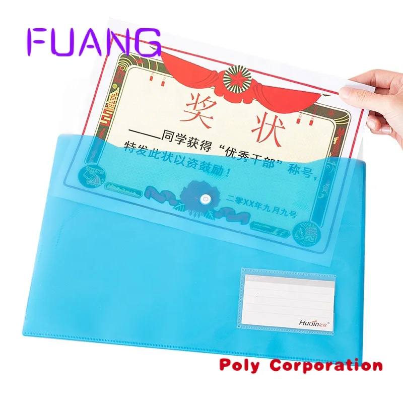 Custom  Double Pocket File Bag Plastic Envelopes With Snap Closure