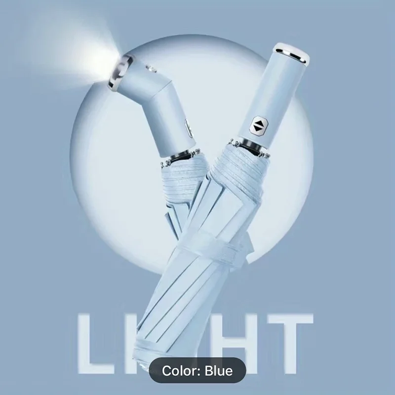 مظلة مصباح يدوي LED متعددة الوظائف أوتوماتيكية مقاومة للرياح للحماية من الشمس مظلة قابلة للطي مع ضوء ليلي للسفر في الهواء الطلق