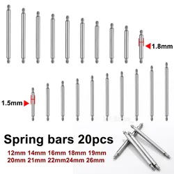 20pcs Dia 1.5mm/1.8mm Spring Bars Watch 20mm Strap Link Pins Fits 12 14mm 16mm 18mm 19mm 21mm 22mm 24mm 26mm Watchband Link Bars