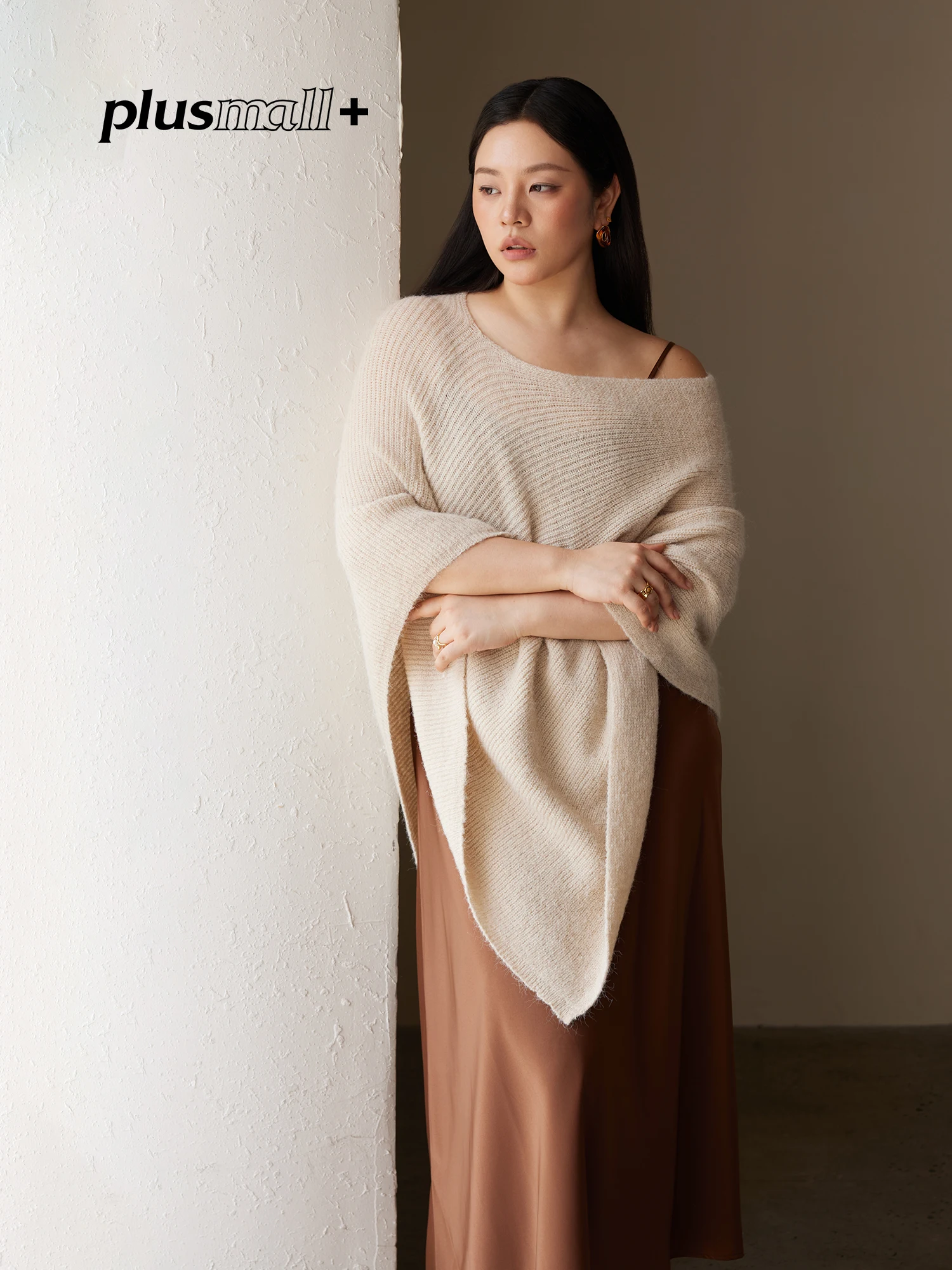 

Plusmall Ele с открытыми плечами, комплект накидок с нерегулярным подолом и ремешком Dr, повседневная осенняя мода, женская одежда больших размеров