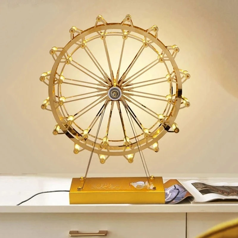 Nordic Creative Floor Lamps Ferris Wheel Table Light for Foyer Kid Bedroom Art Decor Stainless Steel Rotating LED Night Lighting