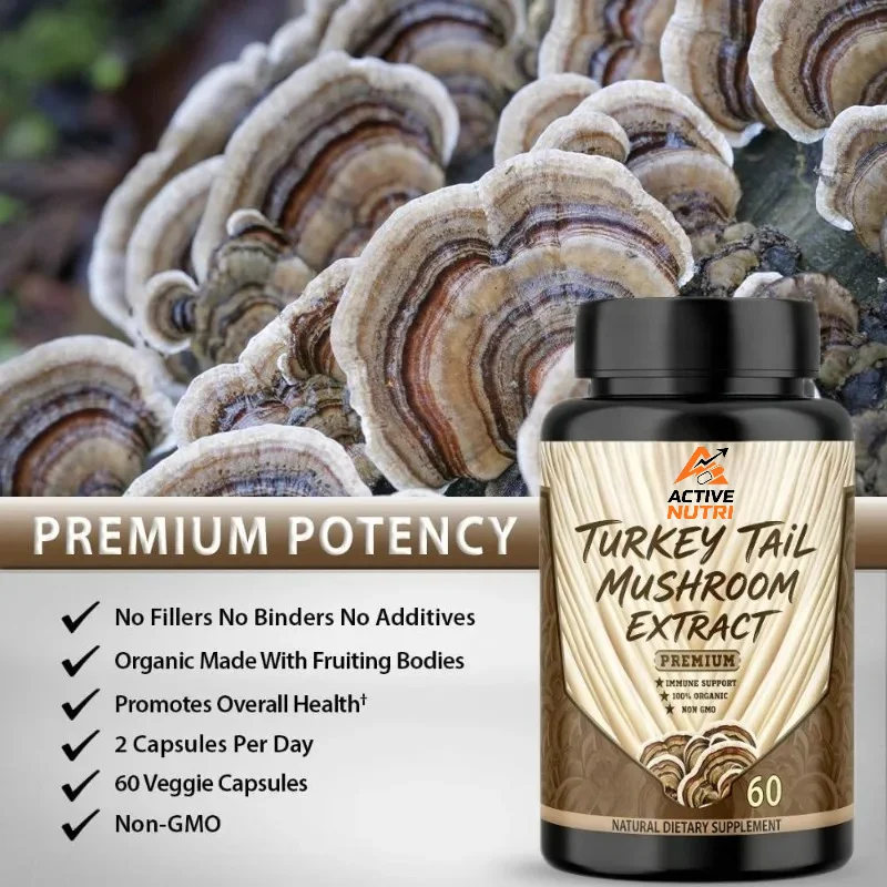 Türkiye Tail Mushroom Supplement (60 Vegetable Capsules), Comprehensive Immune System Digestive Support
