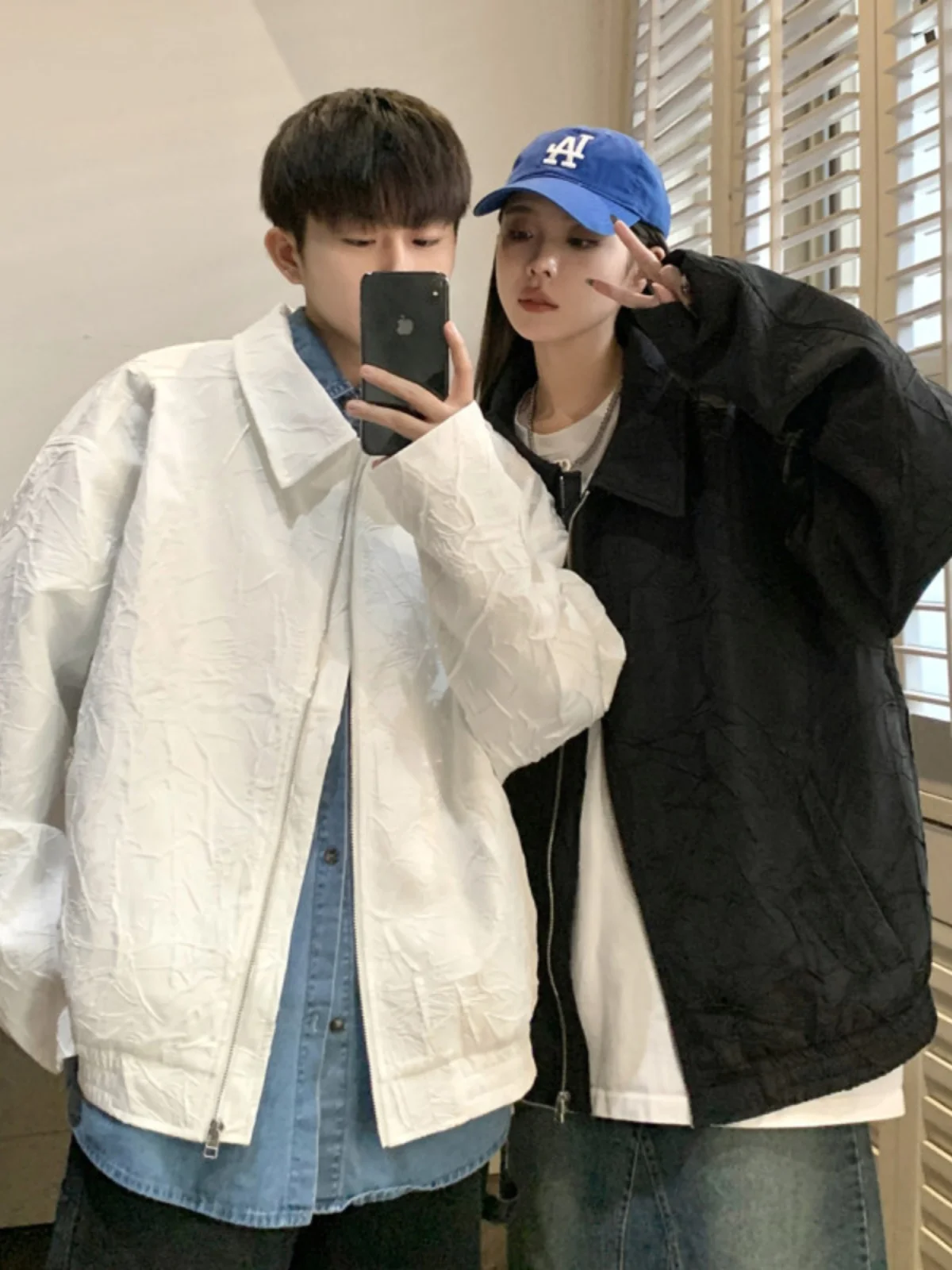 

Мужская куртка в стиле ретро с текстурой под мятую ткань, весенне-осенняя, белая, премиум-класса, верхняя одежда, парная куртка свободного кроя, удлиненная модель.