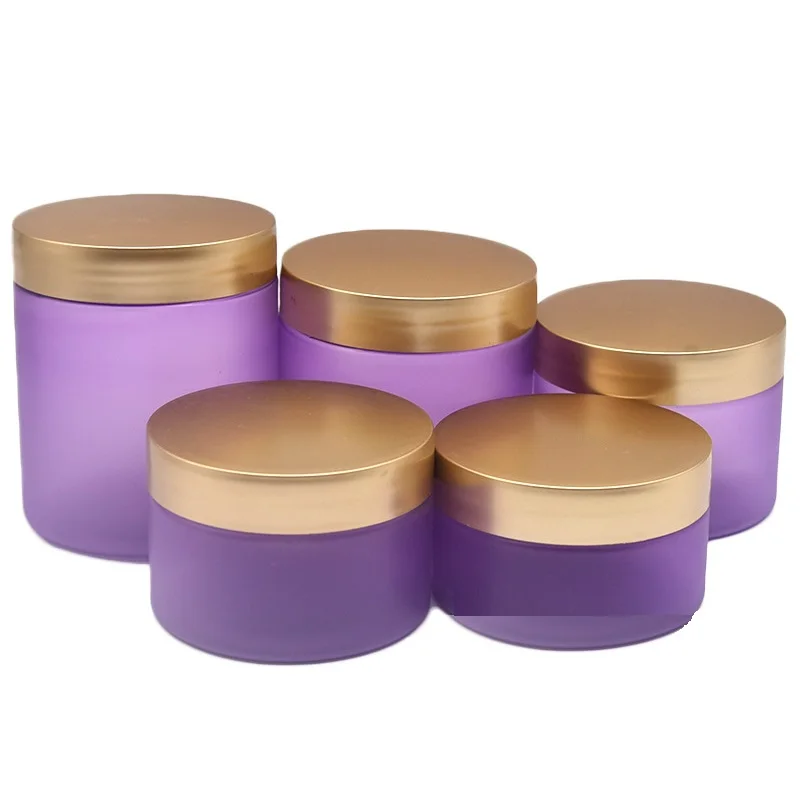 24Pcs Frost Purple Cosmetic Cream Jar 100ml 120ml 150ml 200ml 250ml Matte Gold Lid Wide Mouth Bottle Portable Empty Plastic Pots