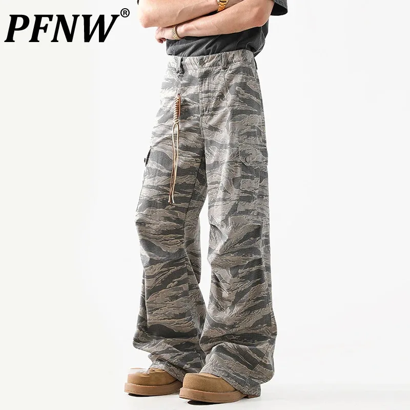 PFNW New American Male Camouflage Pants Street Hip-hop Trendy Handsome Loose Casual Men's Cargo Wide Leg Trousers Autumn 28W4463