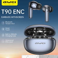 Awei T90 2 in 1 ENC Wireless Bluetooth Earbuds With Mic Noise Reduction Headphones HD Call Bass Sound Earphones Headset Gamer