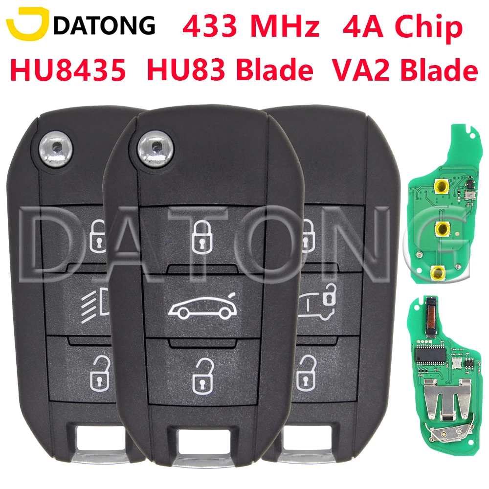 Datong World Car Remote Key For Peugeot 208 2008 308 508 Citroen C3 C4 C5 4A AES Chip 433.92FSK Replacement Flip Smart Control