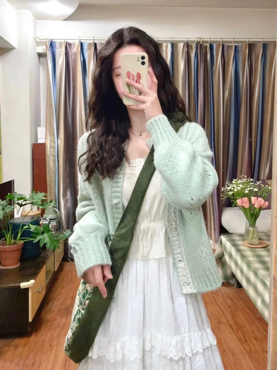 سترة نسائية للخريف منفوش عتيق سترات فضفاضة محبوكة مترهل تصميم جديد غير رسمي Ulzzang Temper كل مباراة ملابس الشارع أنيقة