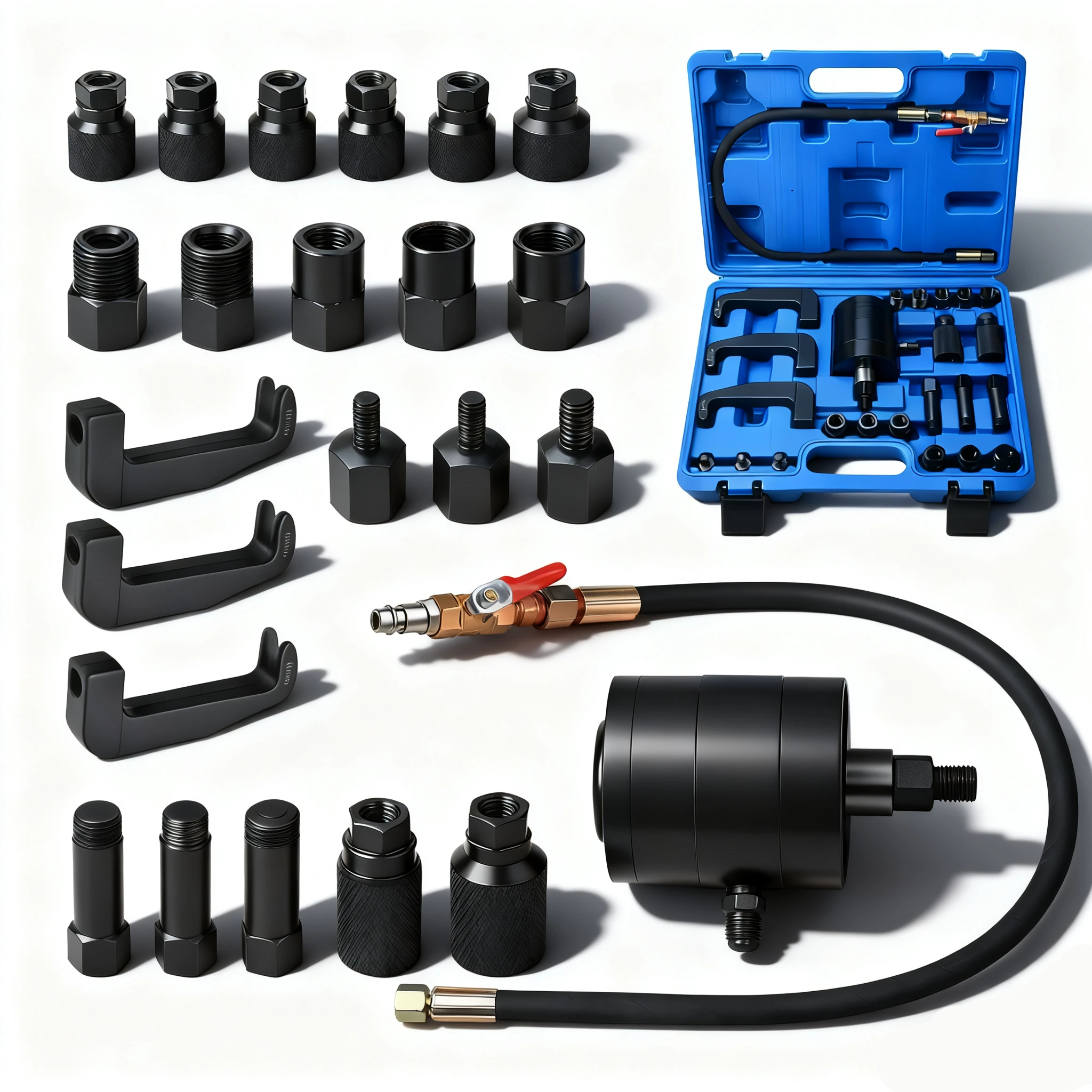 24pcs Pneumatic Diesel Injector Puller Set with Nozzle Tester, Universal Injector Remover Tool for Car Engine Repair