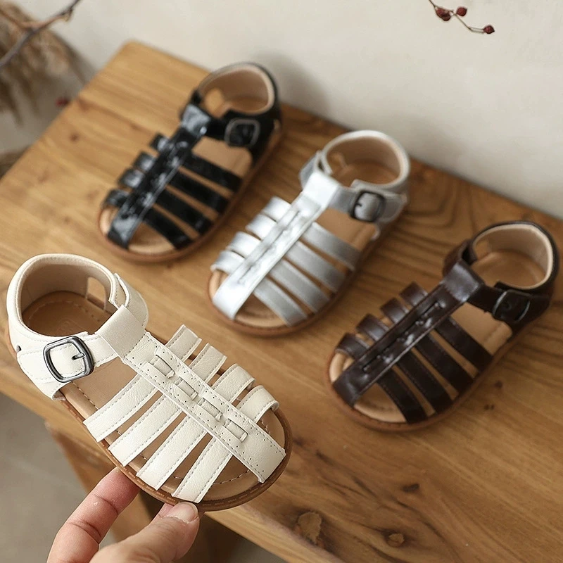

Kids Gladiator Sandals Summer Breathable Hollow-out Genuine Leather Upper Baby Boys Beach Shoes Cool Girls Fashion Sandals