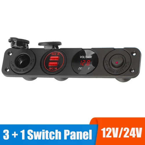 Adaptador de corriente de 12V, Panel de interruptor 4 en 1, voltímetro marino para barco, cargadores USB para coche, enchufe de encendedor de cigarrillos 3,0, palanca de luz