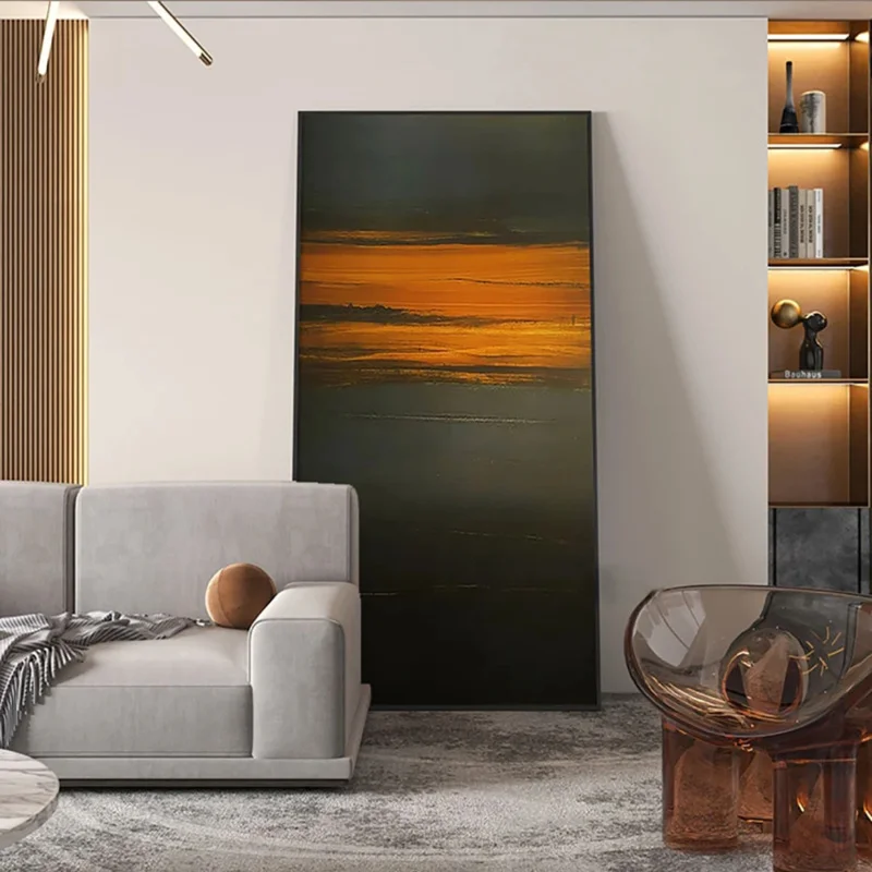 Modern Wall Art Rosy Clouds Oil Painting, Hand Painted Picture, Black Acrylic Texture Painting, Abstract Sunset Cloud Painting