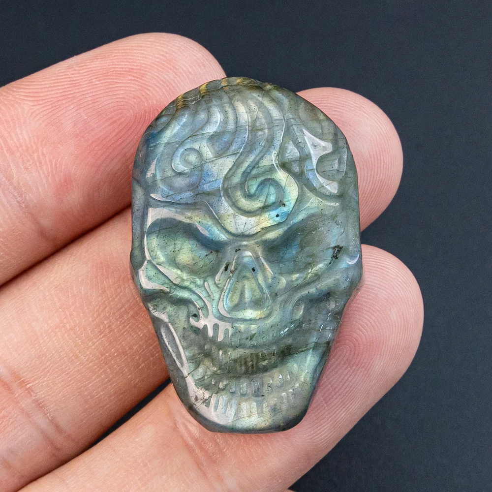 

1Pcs Handmade Blue Flash Labradorite Pendant 35X23X9MM Dainty Skull Engraving Pendants for Jewelry Making DIY Charms Bracelets