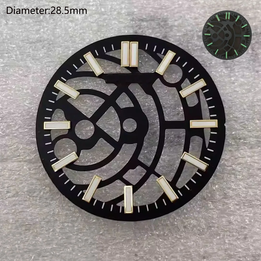 28.5mm nh70 S logo dial ice blue green black open heart s dial for nh70/nh71/nh72 movement skeleton movement dial watchmods image 3