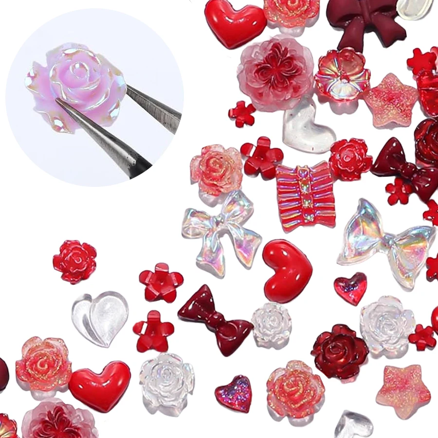 50 Stück leuchtende Kunstharz-Mischdesign-Nagelkunst-Charms, DIY-Perlen für Maniküre, Telefon, Basteln, Rose, Blume, Bär, Kaninchen – Detail 4