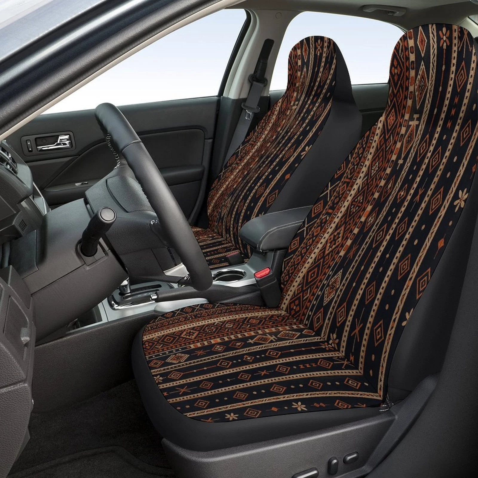Tribal Pattern Design Car Seat Covers Full Set - High-Quality, Machine Washable, Fit For Most Cars, Decorative Fashionable Prote