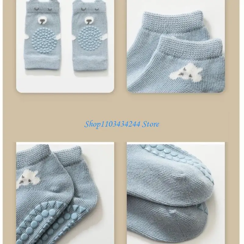 واقيات ركبة الأطفال من كارتون بير وجوارب مضادة للانزلاق لتعلم الزحف للأطفال