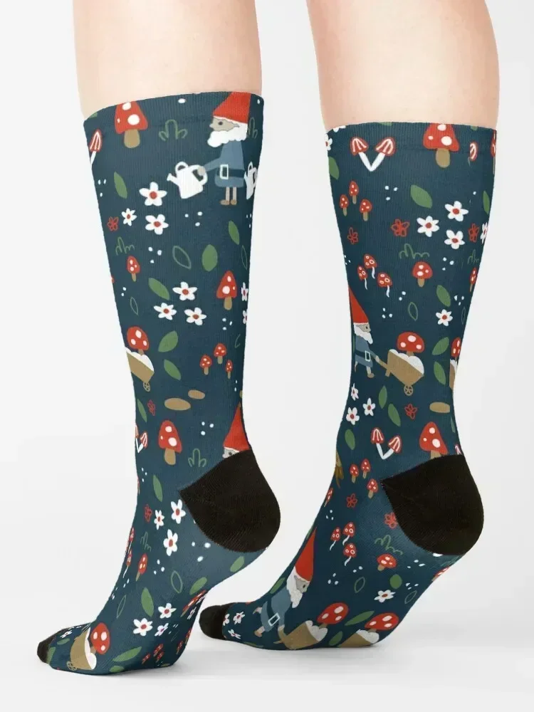 Garden Gnomes in Dark Blue Socks Stockings compression anti-slip hiphop Toe sports Socks Ladies Men's