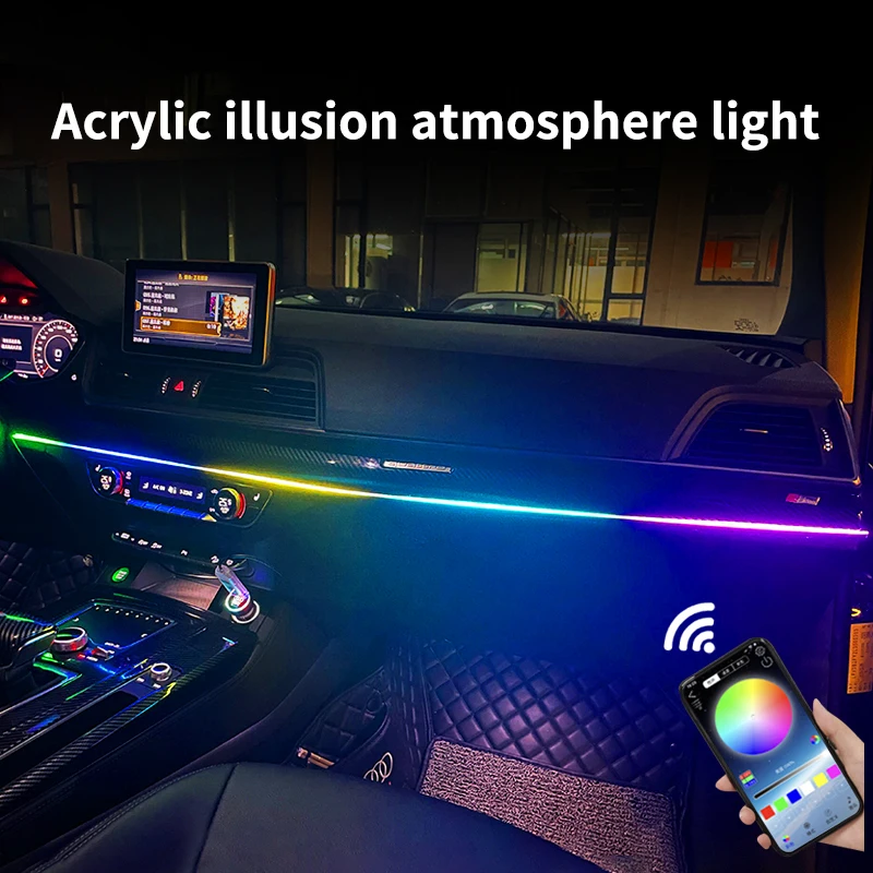 

64 color acrylic car interior cold light ambient light without wiring changed to decorative car voice controlled music rhythm li