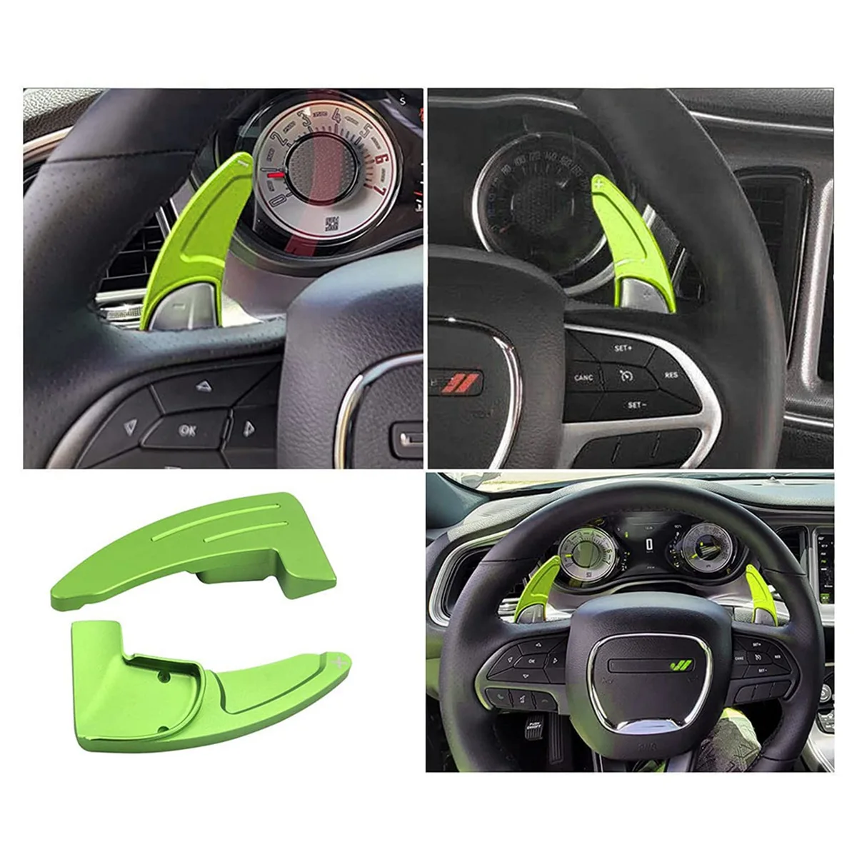 Aluminum Steering Wheel Shift Paddle Extension Cover for Dodge Challenger Charger Durango 2015-2020 (Green)