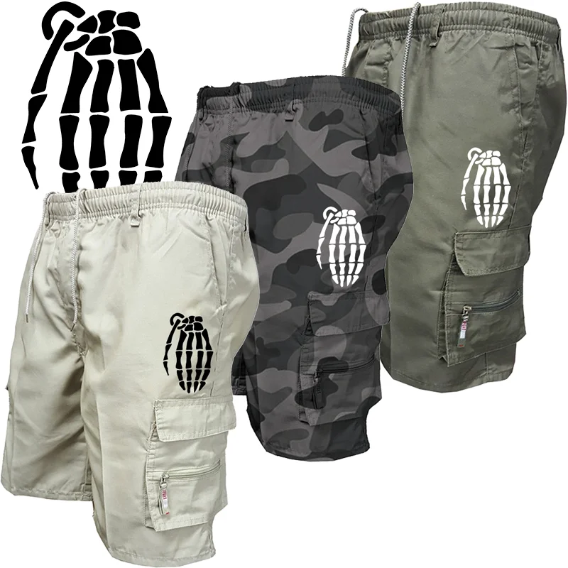 Summer New Wave Men's Shorts Skull Grenade Printed Men's Leggings Casual Jogging Shorts Loose Multi Pocket Camouflage Work