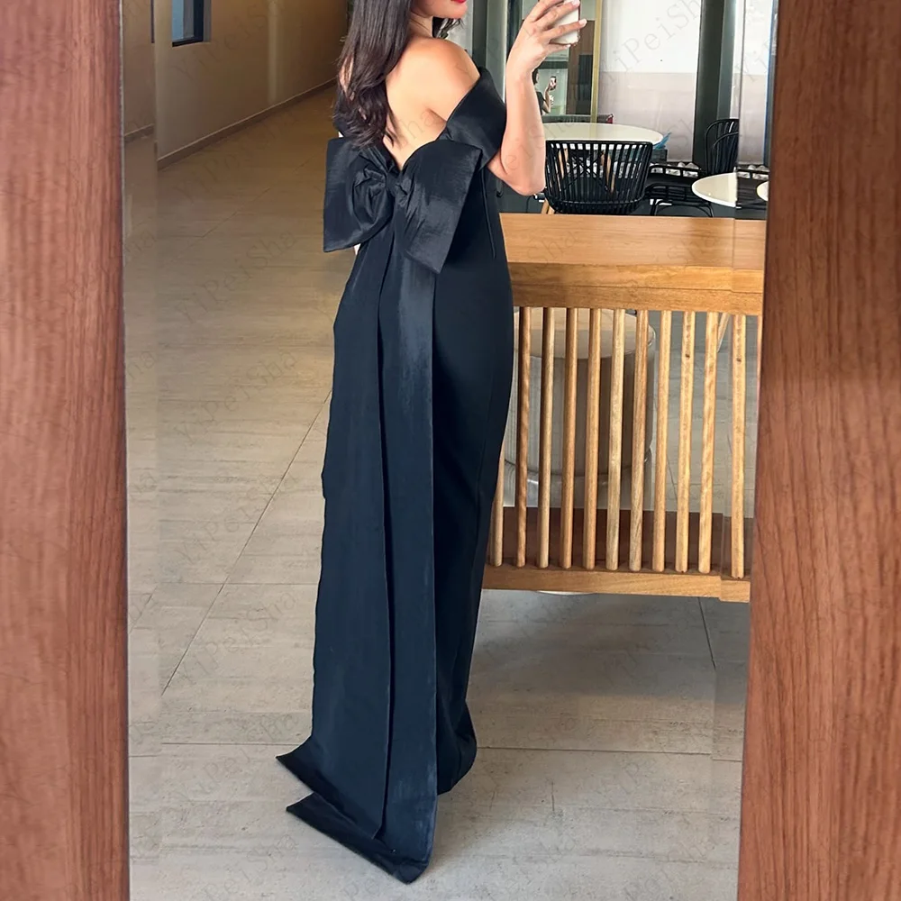 تخصيص فساتين حفلة موسيقية مستقيمة الطابق طول قبالة الكتف أكمام ثوب مسائي أزياء بسيطة عارية الذراعين القوس حزب ثوب