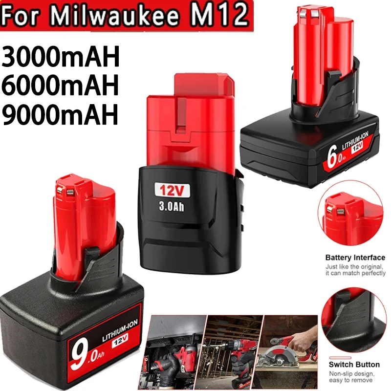 6.0Ah M12 Battery Replacement For Milwaukee 12-Volt M12 Lithium XC Extended Capacity Cordless Power Tools Battery