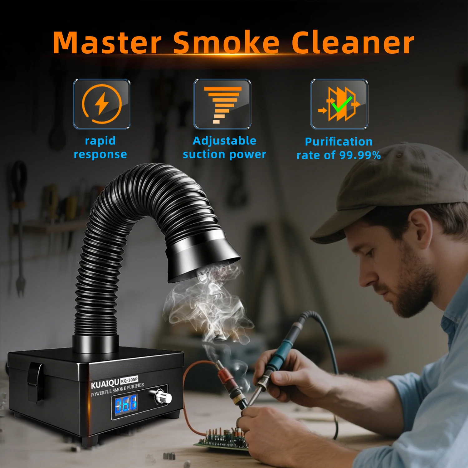KUAIQU 150W/80W/30W Fume Extractor Smoking Instrument AC 110V 220V Activated Carbon Filter Sponge Solder Iron Smoke Absorber