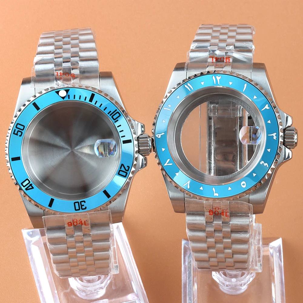 

40mm Ice blue Case Sapphire Glass Jubilee Bracelet Fit Seiko NH35 NH34 NH36 NH38 Movement 28.5mm Dial SUB GMT Watch Case