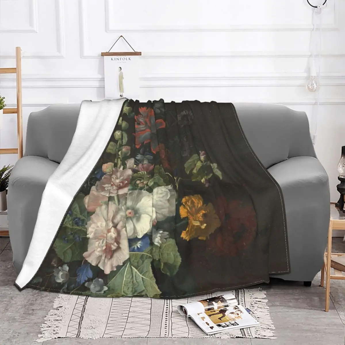 Jan Van Huysum - Hollyhocks And Anime Knee Blanket Winter Blankets Blankets And Blankets Throw Blanket