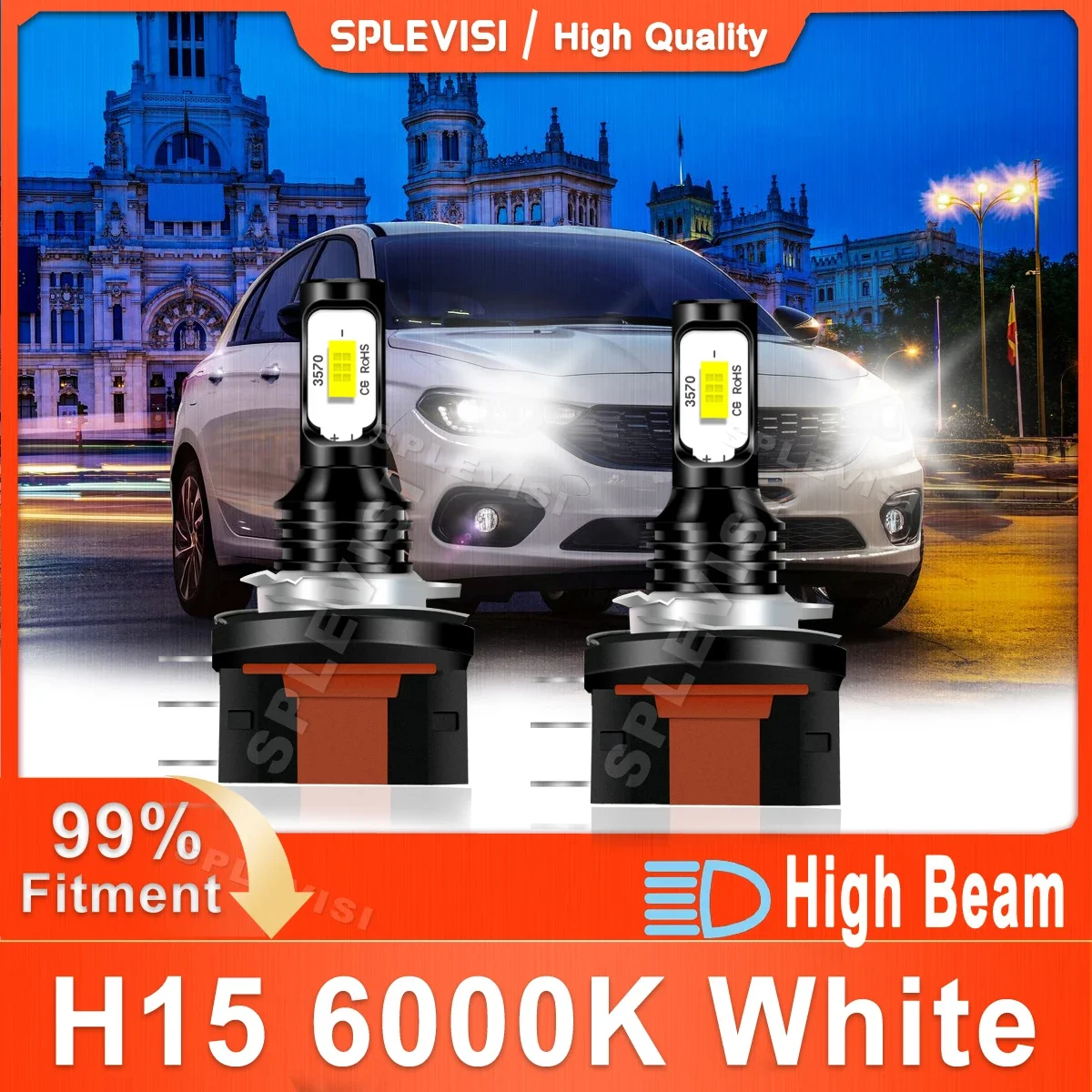 

2x LED Car Light High Beam Replace For Fiat Tipo 2016 2017 2018 2019 2020 H15 70W 6000K White Plug and Play Luces Led Para Auto