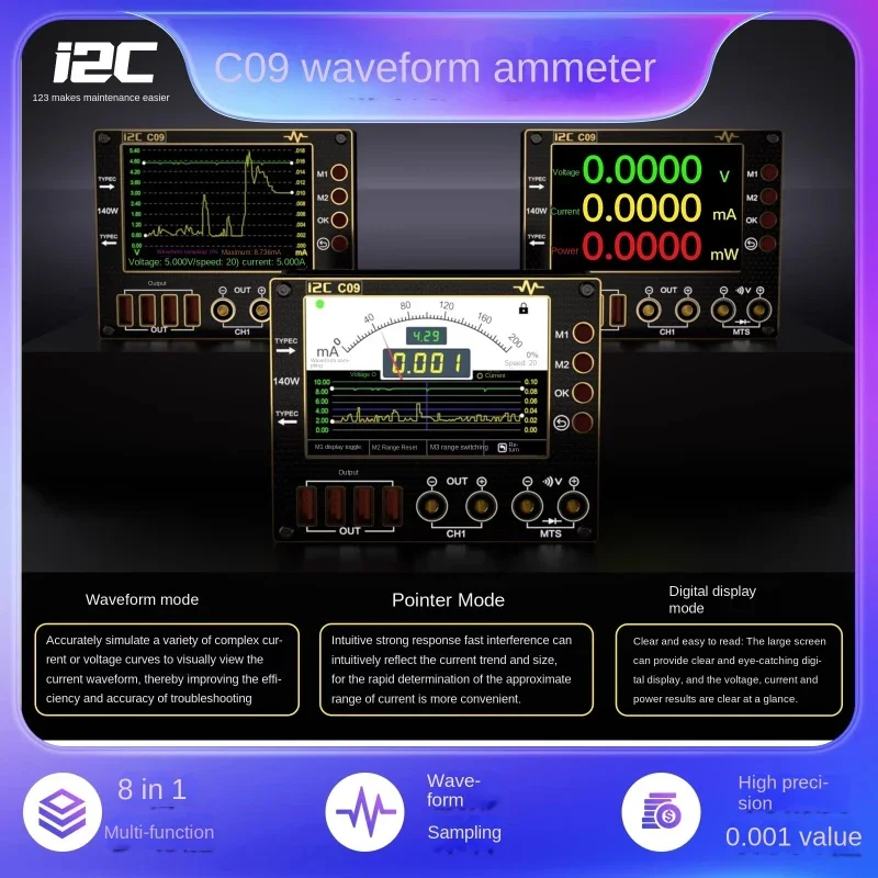 فريد I2C C09 الموجي الحالي متر 0.001 فولت/A LCD الدقة المتعدد للهاتف المحمول الجهد شحن سريع إصلاح قناة مزدوجة #5