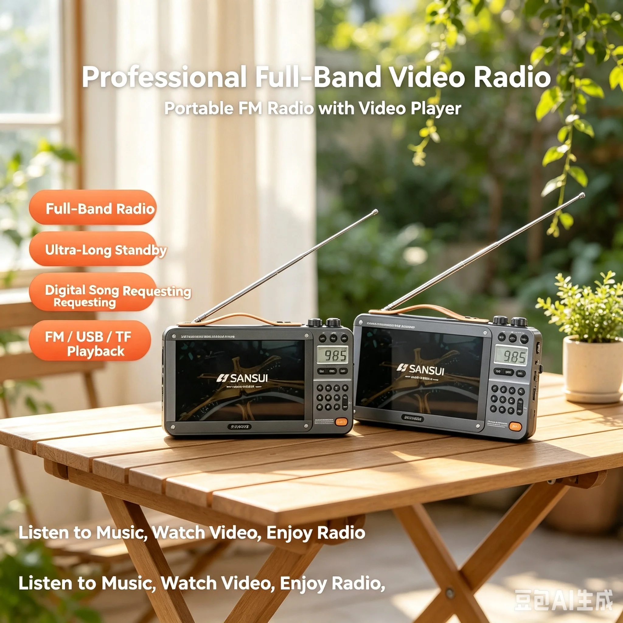 Портативная колонка SANSUI F51/F50 - Многофункциональный BT-плеер с HD-экраном, цифровым FM-радио и поддержкой USB/TF