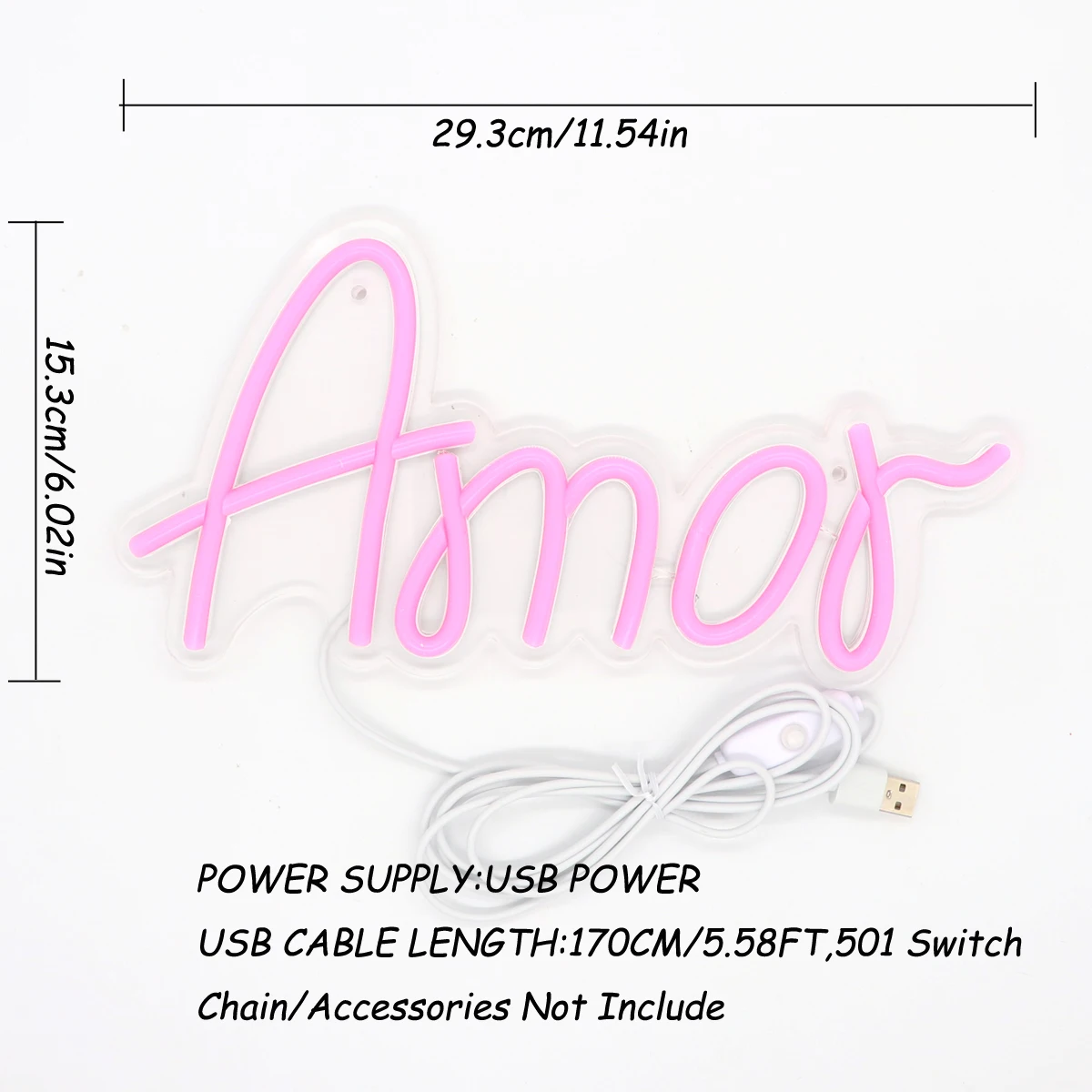 1pc Amor Rocket LED Wall Neon Sign USB Power 5V Low Voltage Safe Night Light For Shop Bar Event Pub Decoration 11.54''*6.02''